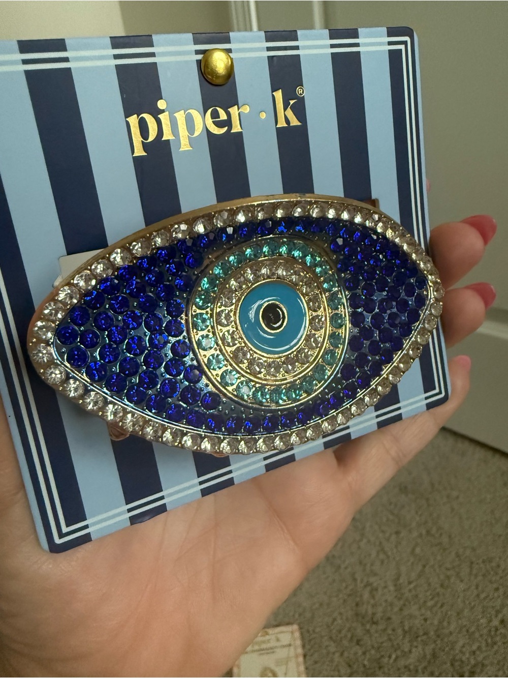 Piper Blue and Aqua Crystal Evil Eye hair clip
